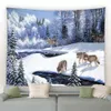 Tapisseries Elk en Hiver Forêt Tapisserie Animal Sauvage Cerf De Noël Tenture Murale Maison Art Décor Couverture pour Chambre Salon 230106