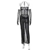 Casual Dresses Adogirl Women Sexy Sheer Mesh Jumpsuit Maxi Skirt Two Piece Set With Gloves 230105