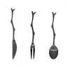 Conjuntos de utensílios de jantar conjunto de colher de sobremesa colheres de colheres de aço inoxidável de cafeteria de bobina de bobina vintage kit de cozinha de talheres de frutas pretas Blackutensil