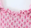 Casual Dresses Cute Pink Cotton Floral Ruffled Summer Layered Party Dress Smocked Bodice Sexy Women Y2k Vacation Wear