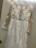 우아한 긴 슬리브 인어 레이스 보호 웨딩 드레스 얇은 얇은 명주 그물 아플리크 흰색 아이보리 맞춤형 신부 가운을 덮은 버튼 0106