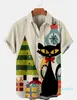 Camisas casuales para hombres 2023 Cross 2 Christmas Cat Elements 3D Impresión digital Tendencia suelta