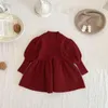 ガールドレス春秋のベビー服編みパフスリーブガールズニットロングソリッドドレスファッションセーター