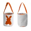 Feestcadeau Decoratie Easter Bunny Basket Bags voor kinderen katoenen linnen met cadeau en eieren jagen tas pluizige staarten bedrukte konijnspeelgoed bucket tote wll1889