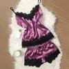 Kadın pijama 2pc kadınlar ev aşınma setleri seksi dantel iç çamaşırı babydoll nightwear saten kamosole şort pijama femme 2023