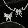 Choker Y2K Rings Butterfly Clavicle Chain Crystal Women Finger Buckle Purple Zircon Necklace Korean Style Sweater