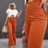 Women's Pants Women Casual 2023 Spring Autumn Button Higt Waist Solid Trousers Corduroy Patchwork Back Double Pockets Ladies Flare