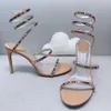 sandali con tallone da stiletto per scarpe da donna Rene Caovilla Cleo Crystal Strake Strass Strass Designer Luxury Designers Ankle Fashion Wrapround Fashi