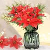 Decorative Flowers Simulation 7 Fork Artificial Christmas Fake Bouquet Holiday Event Wedding Poinsettia Supplies