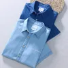 Camisas casuais masculinas de algodão de manga curta camisa clássica de jeans clássico azul de verão fino de jeans de cowboy