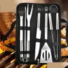 Bbq Tools Accessori 9Pcs / Set Utensili per barbecue all'aperto in acciaio inossidabile con sacchetti Oxford Clip Brush Knife Kit Dh1146 Drop D Dhhjt