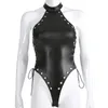 Женские комбинезоны Dompers 2023 Bodysuit Кожаное тело сексуальное женское металлическое костюм без спины комбинезоны женская сиамская комбинация Femme