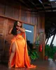 2023 Sexy Evening Dresses Wear Orange One Shoulder Crystal Beads A Line High Side Split Satin Plus Size Party Formal Prom Gowns