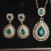 Necklace Earrings Set Green Red Blue Water Drop Pendant Bridal For Women Earring And