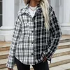 Women's Jackets 2023 Autumn Long-sleeved Shirt Black And White Stitching Plaid Single-breasted Cardigan Ladies Jacket