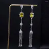 Dangle Oorbellen Super Lange Vierkante Tassel Drops Geometrie Zirconia Brazilië Lady Wedding Party Oorbel Mode-sieraden Voor Vrouwen