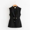 Women's Jackets 2023 Office Blazer Vest Women Summer Wasitcoat Female Black Sleeveless Jacket Pocket With Belt Single-breasted Women's