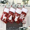 Décorations de Noël Plaid Print Stocking chaussettes de bonbons noirs rouges sacs cadeaux