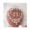 Wedding Jewelry Sets Clay Flowers Pearl Crystal Bridal Necklace Earrings Tiara For Brides Wholsale Drop Delivery Dhghk