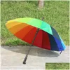 Umbrellas Rainbow Umbrella Women 16K Rainproof Windproof Long Handle Strong Frame Waterproof Large Colorf Dh1371 Drop Delivery Home Dhsvg