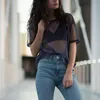 Kadınlar Tişörtleri 2023 Moda Yaz Kadınlar İçi Boş Şeffaf Yuvarlak Boyun Kısa Kollu Üstler Gömlek Harajuku Tshirt