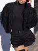 حاكمة النساء المحملات Viifaa Hollow Out Fringe Cardigan Sexy Tops Fall Fall Fashion Solid Solid Streetwear Coated Sweater Coat 230106