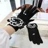 Five Fingers Gloves Black Camellia Cashmere And Korean Fashion Houndstooth Mink Hair Cute Flowers Warm Touch Screen Women6972206