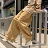 Damesbroek katoen bruine flodderige vrouw trekstring hoge taille wide been broek streetwear Japanse vintage mode lading