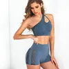 Conjuntos activos Chándal de 2 piezas para mujer, conjunto para Fitness, Top corto, Yoga, pantalones cortos de empalme de hilo de red sexy, correr, bailar, entrenamiento, deportes, ropa de gimnasio