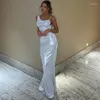 Vestidos casuais mulheres moda moda peão de couro falsamente bodycon maxi vestido flare metálico hem sexy noite sereia elegante vestidos