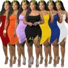 Womens Midi Dresses Multi Color Sling Single Side Pleated Wedding Dress Slim Sling With Design Pleated Skirt Plus Size Women Clothing