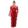 Casual Kleider 2023 Ankunft Strass Abend Party Mode O Neck African Für Frauen Samt Stretch Maxi Kleid mit Gürtel