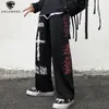 Calça masculina aolamegs homens góticos góticos japoneses casuais calças de moletom graffiti anime punk hippie de perna larga perna harajuku high street streetwear 230105