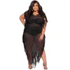 Plus size jurken vrouwen elegante mesh club mouwloos feestje kwastavond groothandel kleding 2023 zomer mode -outfit