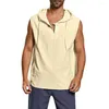 Canotte da uomo KANCOOLD Top larghi in cotone e lino con bottoni solidi da spiaggia senza maniche con cappuccio camicia da allenamento da uomo Streetwear