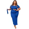 Spårdräkter plus size kvinnor två stycken set Summer Shirt and Dress Female Fashion Plain Outfits 2023 Sexiga bandagekläder