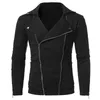 남자 재킷 패션 남성 코트 단색 턴 다운 칼라 지퍼 장식 비대칭 스프링 재킷 남성 코트 스트리트웨어 의류