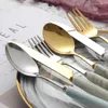 Dinnerware Sets Western Ceramic Set Stainless Steel Knife Christmas Tableware Grey Dessert Scoop Pink Steak Fork 5pcs/set