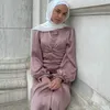 Roupas étnicas fêmeas muçulmanas de cor sólida casual vestido com cinto de duas peças Eid Ramadã Dubai Abaya Turquia modesta islâmica longa
