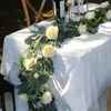 Dekorativa blommor Artificial Rose Flower Runner Garland Arrangement Bröllopsceremoni Bakgrund Arch Table Centerpiece Decor B03E