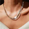 Collar de cadena de acero de acero inoxidable 18K Gold Flat Snake Chain Link Collar de delicadeza para mujeres Boho lindas joyas de playa de verano