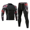 Men's Tracksuits Autumn Winter Fitness Clothing Thermal Shirt Pants Warm Tracksuit 2-pc/Set Selling Compression Tights Leggings Men