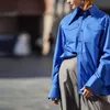 Damesblouses Overhemden AEL Koningsblauw shirt dames Reversblouse Feminina mode Safari-stijl Lente Zomer top Kleding los Grote maten 230106