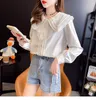 Kvinnors blusar Autumn Style Korean Tide Doll Collar Solid Color Single-Breasted Loose Large Size Women's Thin Shirt Women