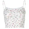 Women's Tanks Women Spaghetti Strap Crop Top Little Floral Print Knit Lace Splicing Camis Vest X4YC