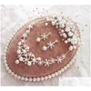Wedding Jewelry Sets Clay Flowers Pearl Crystal Bridal Necklace Earrings Tiara For Brides Wholsale Drop Delivery Dhghk
