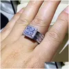 Eheringe Choucong Einzigartiger Luxusschmuck 925 Sterling Silber Goldfüllung Princess Cut Whie Topaz CZ Diamant Party Ewigkeit Frauen Ban Dhqyj