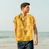 Men's Casual Shirts Short Sleeve Suit Collar Breathable Tops For Men Hawaiian Printed Linen Cotton Shirt Button Down Regular Fit Beach