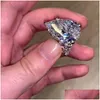 Pierścionki ślubne 10ct Big Diamond Pierścień Vintage biżuteria 925 Sterling Sier Unikalne koktajlowe gruszce białe kamienie topazowe kobiety Engagemen dhiid