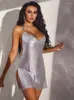 Robes décontractées SRUBY femmes robe discothèque métallique argent Sequin fronde commerce extérieur taille moyenne Sexy 2023 printemps